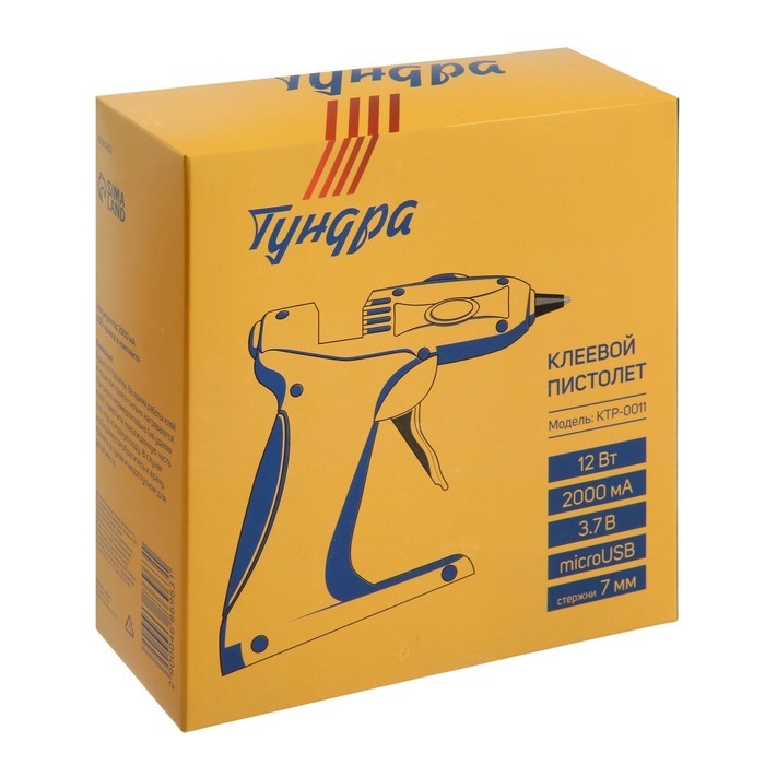 Клеевой пистолет ТУНДРА, 12 Вт, аккумулятор 2000 мА, microUSB, 7 мм Клеевой пистолет ТУНДРА, 12 Вт, аккумулятор 2000 мА, microUSB, 7 мм