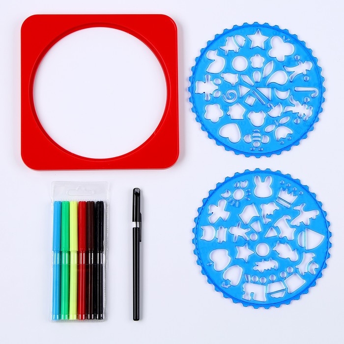 Трафареты &laquo;Дизайн&raquo; набор 2 шт., фломастеры 6 шт., ручка, бумага