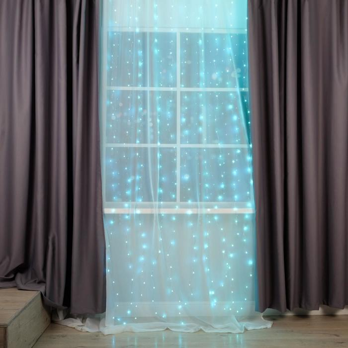 Гирлянда &laquo;Занавес&raquo; 2.8 &times; 3 м роса на крючках, с пультом, IP20, серебристая нить, 300 LED, свечение аквамарин, 8 режимов, USB