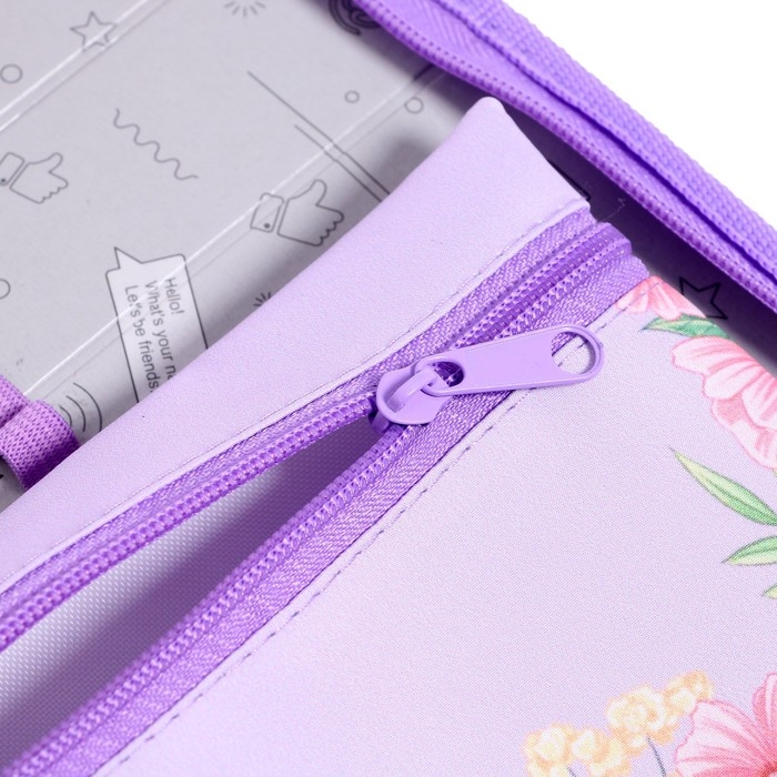 Пенал 1 секция 140 х 210 х 40 мм, откидной карман и косметичка, тканевый, Calligrata TOP Content "Котик в цветах"