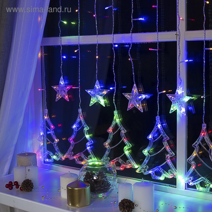 Гирлянда &laquo;Бахрома&raquo; 2.4 &times; 0.9 м с насадками &laquo;Ёлки&raquo;, IP20, прозрачная нить, 138 LED, свечение мульти, 8 режимов, 220 В