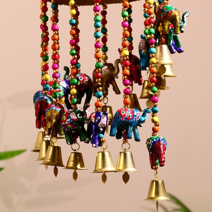 Интерьерная подвеска с колокольчиками "Милые слоники" 16х16х60 см  Микс