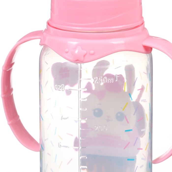 Бутылочка для кормления &laquo;Зайка, пончик&raquo;, классическое горло, 250мл., от 3 мес., цилиндр, с ручками