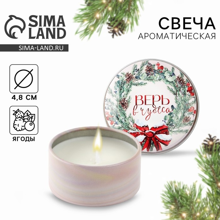 Свеча новогодняя в железной банке &laquo;Новый год: Верь в чудеса&laquo;Новый год: аромат ягоды, 4.8 см