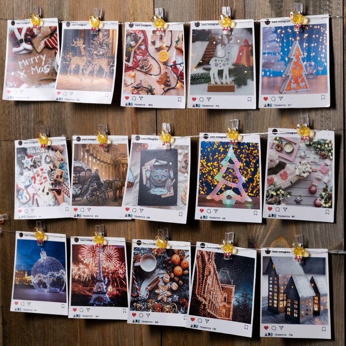 Гирлянда &laquo;Нить&raquo; 2 м роса с насадками &laquo;Прищепки-цыплёнок&raquo;, IP20, серебристая нить, 20 LED, батарейки ААх2 (нет в комплекте), свечение тёплое белое