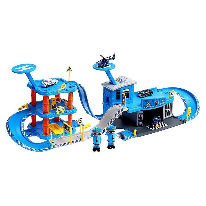 Парковка «Полицейский участок», с металлическими машинками и вертолётом Парковка «Полицейский участок», с металлическими машинками и вертолётом