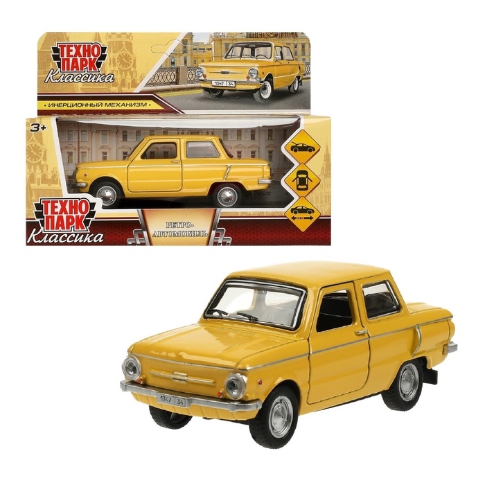 Машинка металлическая &laquo;ЗАЗ-968А&raquo;, ретро - модель &laquo;Запорожец&raquo;, открываются двери, багажник, инерция, 12 см желтый