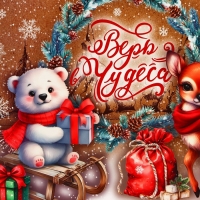 Пакет подарочный новогодний ламинированный горизонтальный &laquo;Зверята&raquo;, L 40&times;31&times;11.5 см