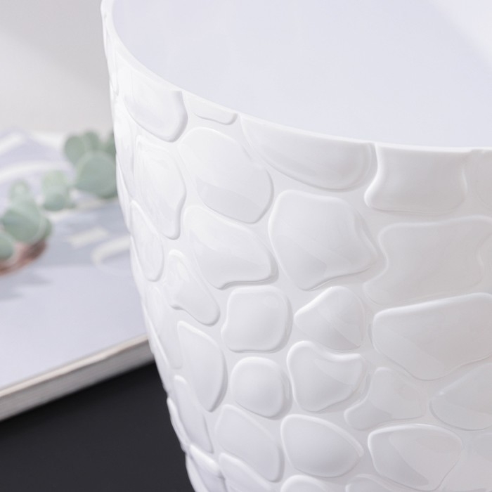 Горшок для цветов с поддоном &laquo;Камешки&raquo;, 5 л, пластик, белый