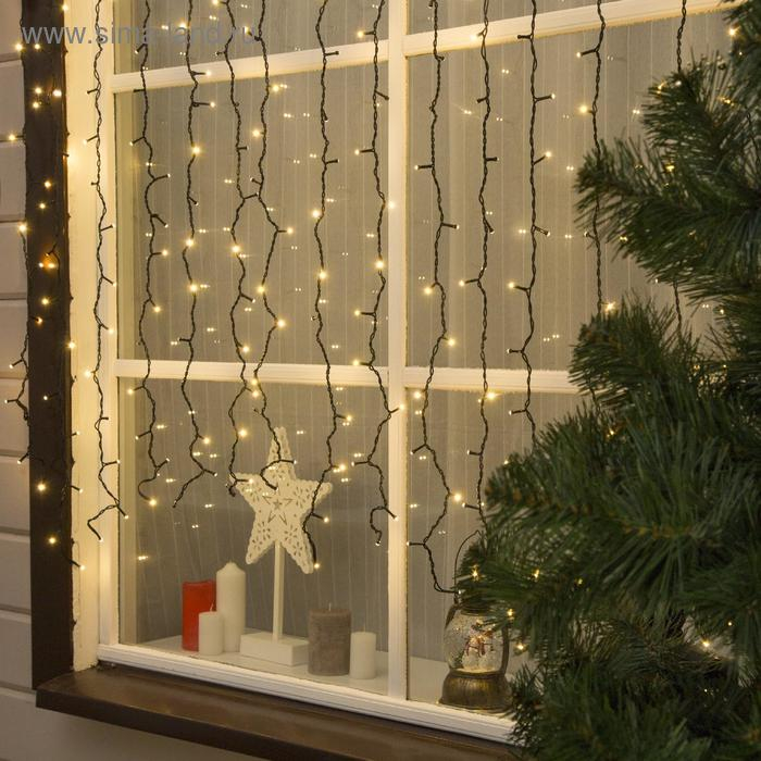 Гирлянда &laquo;Занавес&raquo; 2 &times; 1.5 м, IP44, УМС, тёмная нить, 360 SMD-LED, свечение тёплое белое, 220 В