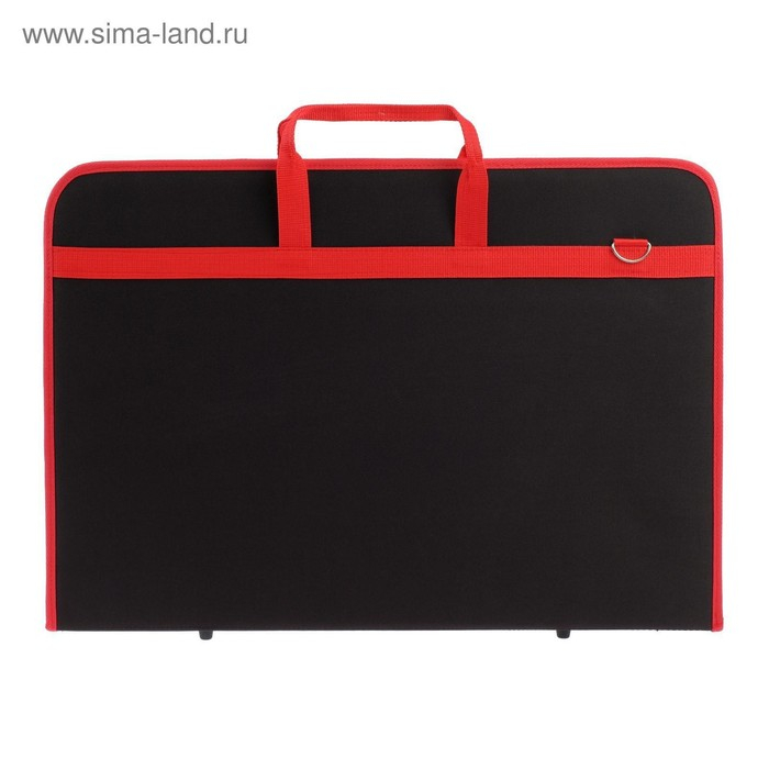 Папка для чертежей и рисунков для художников А2, 640 х 450 х 30 мм, с ручками, текстильная, плечевой ремень, Estado, чёрная/красная кант