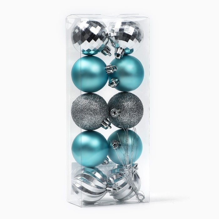 Новогодние шары ёлочные, на Новый год, d=5 см, 10 шт., цвет бирюзовый и серебристый