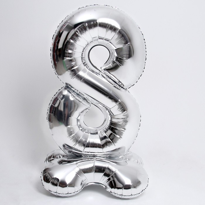 Шар фольгированный 50" &laquo;Цифра 8&raquo;, на подставке, серебро