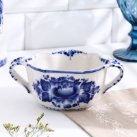 Бульонница &laquo;Ивушка&raquo;, с ручками, H=7 см, 0,35 л, гжель