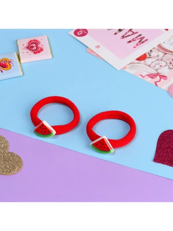 Резинка для волос &laquo;Летнее настроение&raquo;, набор 2 шт., арбуз, 3.5 см, красная