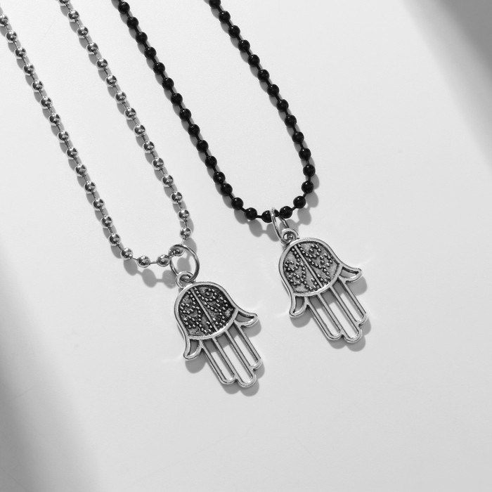 Кулоны &laquo;Неразлучники&raquo; рука хамса, цвет чёрно-серебряный, 45 см
