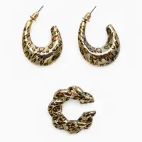 Набор серьги и каффы "Леопард" жгутик, цвет золото