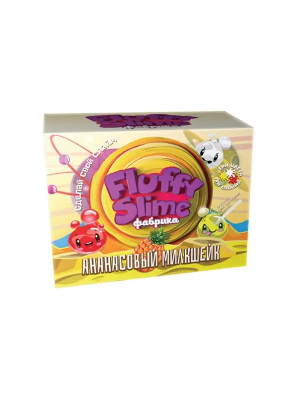 Создай Слайм. Флаффи слайм-фабрика "Ананасовый милкшейк" 3 слайма 3 цвета.