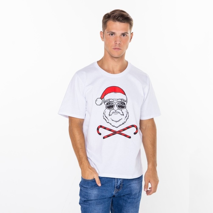 Футболка мужская новогодняя «Дед мороз», цвет белый, размер 60 Футболка мужская новогодняя «Дед мороз», цвет белый, размер 60