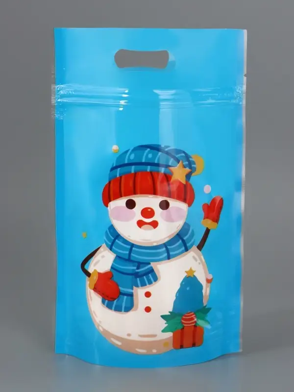 Пакет подарочный, с zip-lock застежкой, "Снеговик и его друзья", 15х22см МИКС