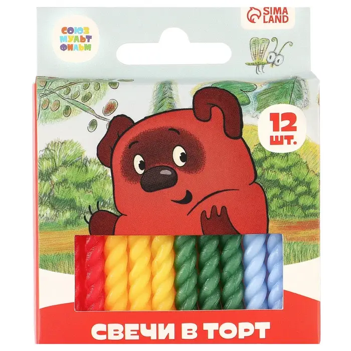 Свечи для торта &laquo;Винни-Пух&raquo;, 12 штук, Союзмультфильм