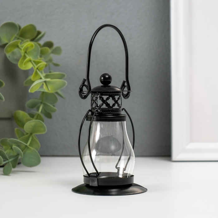 Подсвечник металл, стекло на 1 свечу "Пузатый фонарик" 9,2х6,2х5,8 см