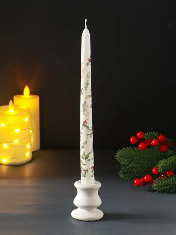 Свеча античная новогодняя 255х22 мм с декором, зимняя