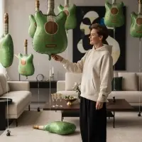 Воздушный шар фольгированный 35" "Гитара" цвет зеленый