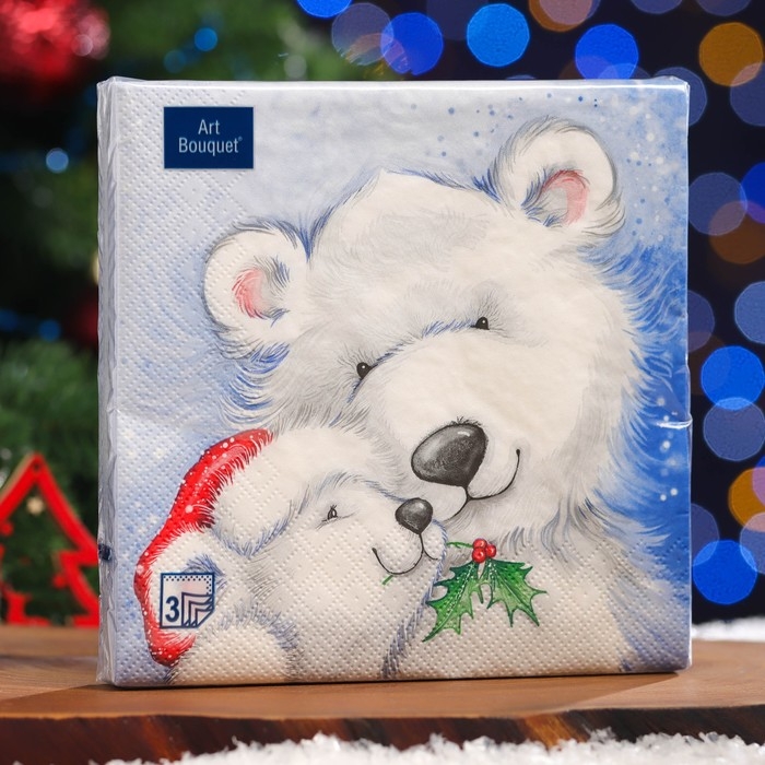 Новый год. Салфетки бумажные Art Bouquet "Белые медведи", 3 слоя,33x33, 20 листов