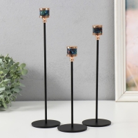 Подсвечник металл "Перелив. Кант" d=2,5 см набор 3 шт чёрный с золотом 21,5 см, 27 см, 32 см   97163