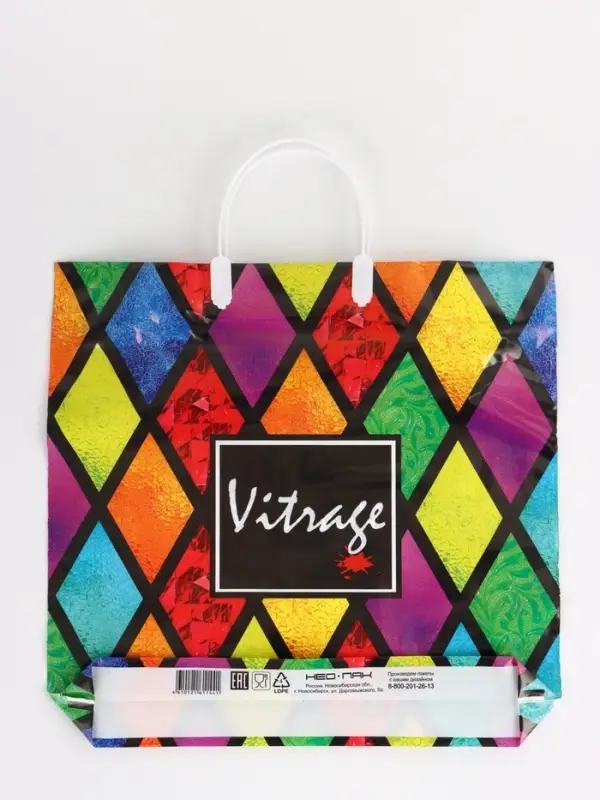 Пакет "Витраж, полиэтиленовый, пластиковая ручка 37х35 см 90 мкм