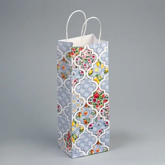 Пакет подарочный под бутылку, упаковка, &laquo;Праздничный&raquo;, белый крафт, 13 х 36 х 10 см