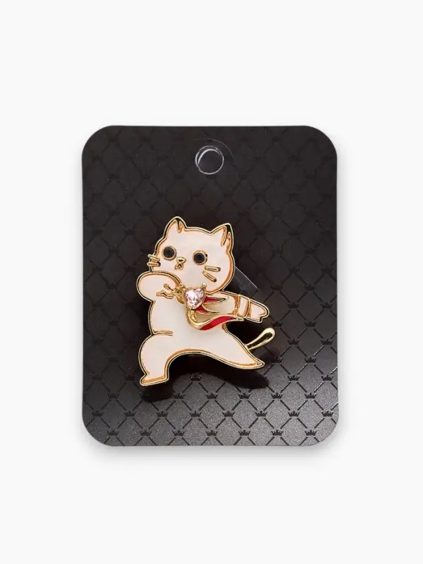 Брошь "Кот" герой, бело-розовая в золоте