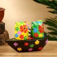 Сувенир "Пара совят" дерево 14х7х9 см, цв. жёлтый/зелёный