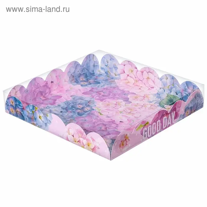 Коробка для печенья, кондитерская упаковка с пластиковой крышкой, Good day, 18 х 18 х 3 см