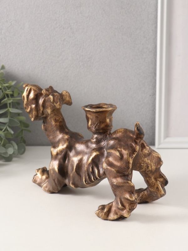 Подсвечник полистоун на 1 свечу "Шарж. Терьер" под бронзу 20х10х14,5 см