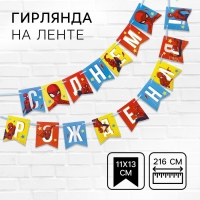 Гирлянда на ленте "С Днем Рождения", длина 215 см, Человек-паук