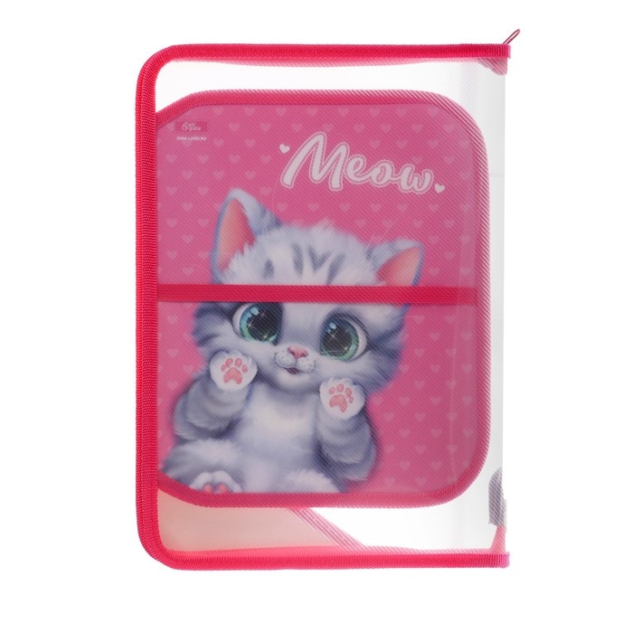 Папка для труда А4, 325 х 230 х 25 мм, молния вокруг, откидная планка, пластиковая, ПТР-1, Calligrata "Котик"