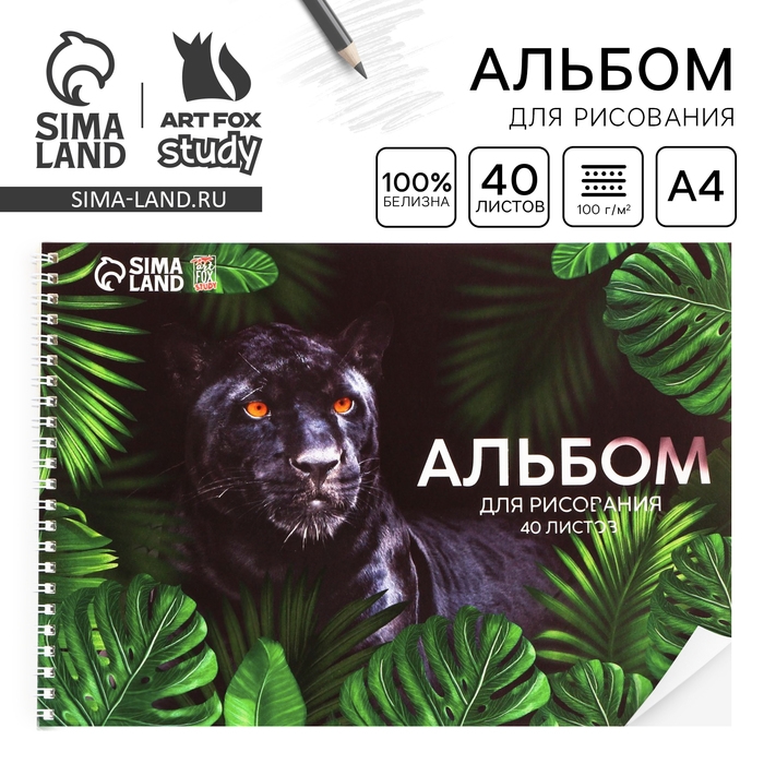 Альбом для рисования 40 листов А4 на пружине &laquo;Пантера&raquo; обложка 200 г/м&sup2;, бумага 100 г/м&sup2;.