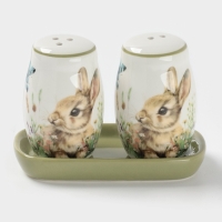 Набор для специй Доляна &laquo;Зайка&raquo;, керамика, 2 предмета: солонка, перечница 130 мл, 11.5&times;6.2&times;8.8 см, белый