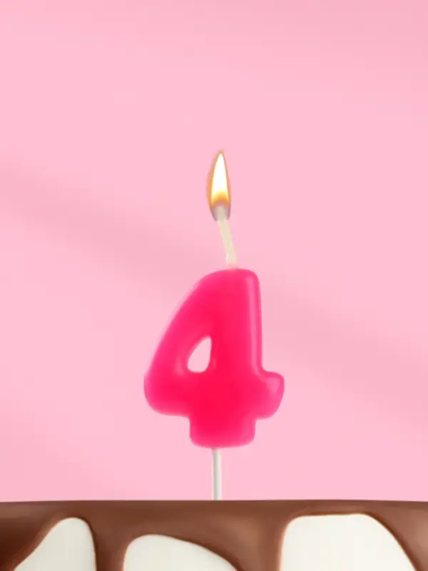 Свеча для торта &laquo;Неоновая&raquo;, цифра 4, розовая