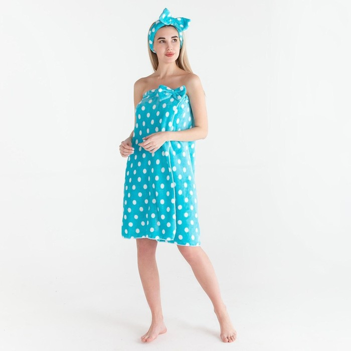 Набор для бани и ванной Этель Набор для бани и ванной Этель "Горох"полотенце-парео 75*120 см+повязка, цв.голубой