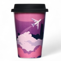 Стакан керамический с силиконовой крышкой &laquo;Самолёт&raquo;, 300 мл, цвет розовый