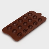 Форма для конфет и шоколада Доляна &laquo;Пасхальные яйца&raquo;, силикон, 22&times;10,5 см, 15 ячеек (3,2&times;2,5 см), цвет коричневый