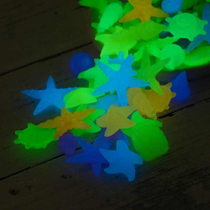 Декоративные фигурки для аквариума, светящиеся, Декоративные фигурки для аквариума, светящиеся, "Морские обитатели", 3 - 5 см, 1 кг, микс