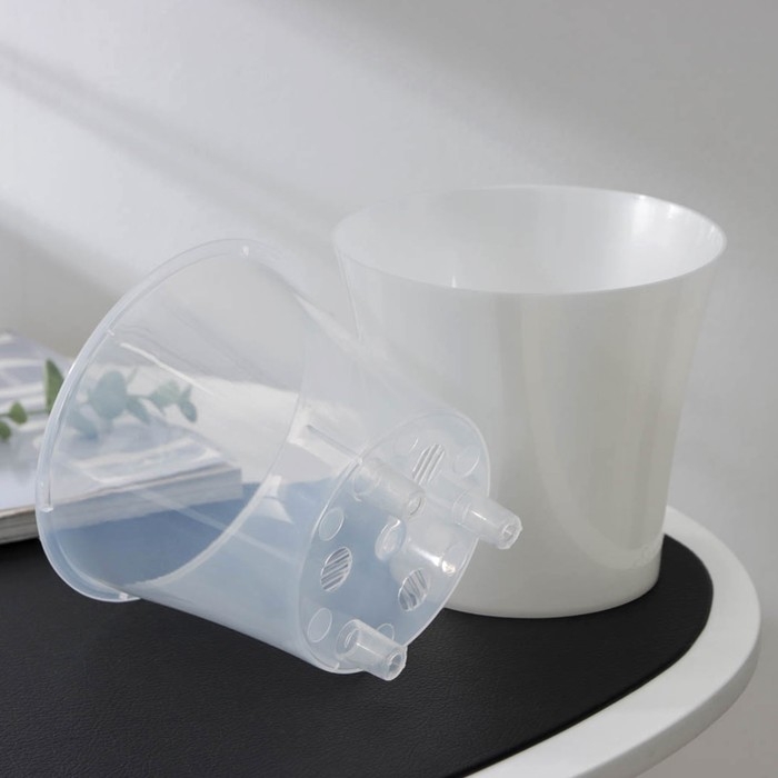 Кашпо для цветов со вставкой &laquo;Арте&raquo;, 1,2 л, цвет жемчуг-прозрачный