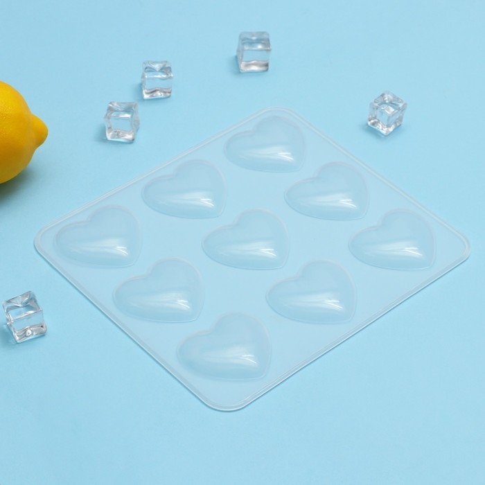 Форма для шоколада Доляна &laquo;Сердечки&raquo;, силикон, 20&times;17,5&times;0,6 см, 9 ячеек (5,5&times;5 см)