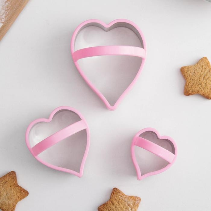 Набор форм для печенья KONFINETTA &laquo;Сердце&raquo;, 10&times;8 см, 3 шт, цвет МИКС