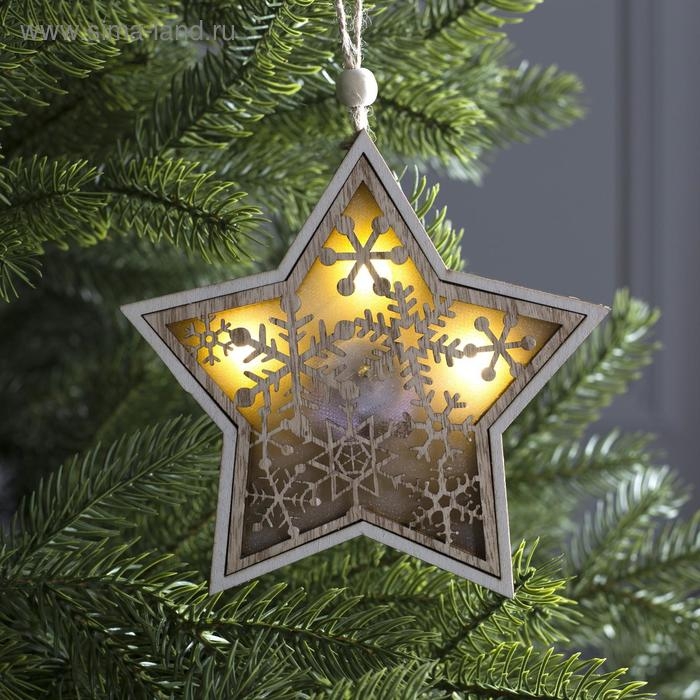 Ёлочная игрушка &laquo;Звезда в снежинках&raquo;, от батареек, свечение тёплое белое