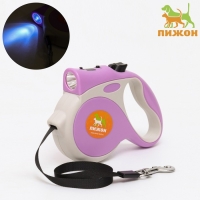 Рулетка "Пижон" с фонариком, прорезиненная ручка, 5 м, сиреневая Рулетка "Пижон" с фонариком, прорезиненная ручка, 5 м, сиреневая